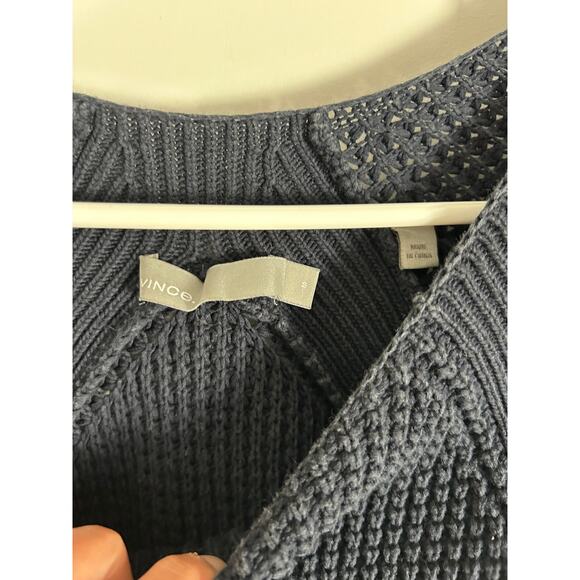 Vince Women's Navy Blue Cable Knit Sweater Size Medium 100% Cotton Heavy - Picture 4 of 6